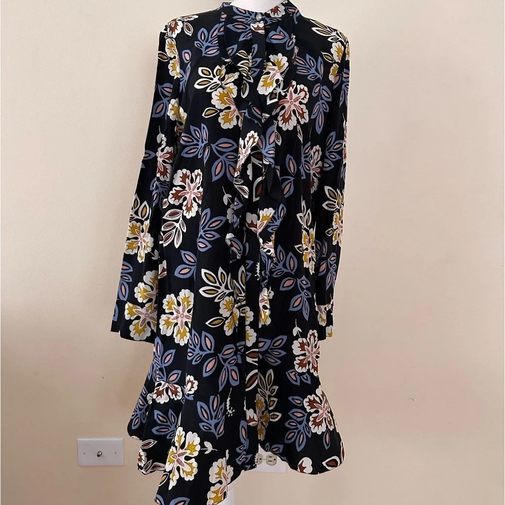 TORY BURCH Floral Jane Black Hopewell Bohemian Shirtdress